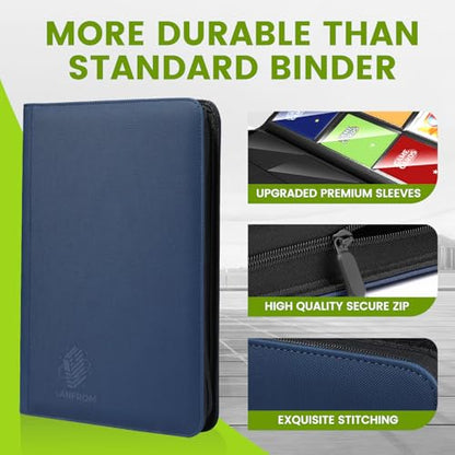 Collectible card folder with sleeves, premium folder with double-sided PU pockets, fully fillable, organizer for collectible cards for MTG, TCG, sports cards, playing cards, with 9 pockets, blue