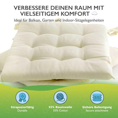 Ethereal seat cushion 40x40 cm for indoor & outdoor use - chair cushion set with ties, seat pads chair cushions 40x40 2-pack - natural