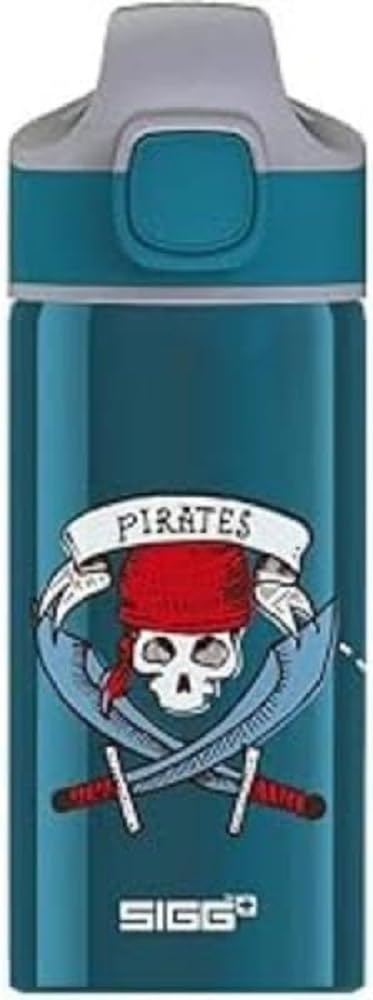SIGG - Aluminum Kids Water Bottle - Miracle Pirates design - With Straw - Leakproof - Lightweight - BPA-free - Climate Neutral Certified - Great for School & Sports - Blue with Skull - 0.4L