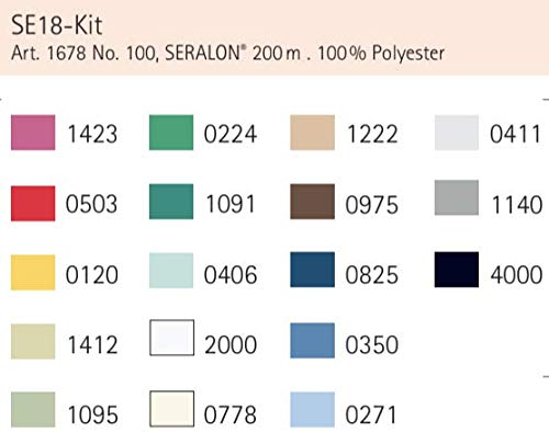 Mettler SERALON 18-piece Kit Thread Set: Universal thread for sewing or embroidering, thread for sewing machine, 100% polyester, SE18-Kit, 200m per spool.