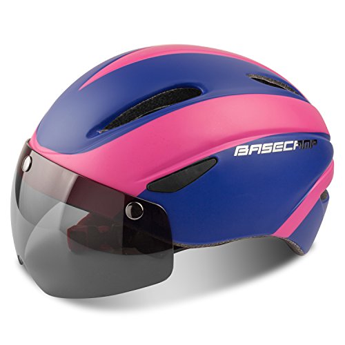 Bicycle helmet, LEADFAS bike helmet with removable magnetic goggles visor adjustable unisex men women road mountain safety protection cycling helmet (pink blue)