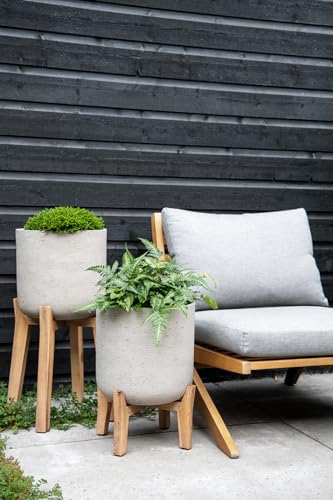 Finestgreen Charlie feet high | Handcrafted plant container on wooden legs (XL Ø:40 H:67 cm, Grey) | Pottery Pots