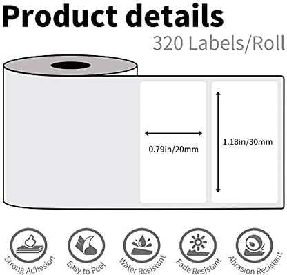 6 rolls of Phomemo M120/M110 labels, 1.18"x 0.78" (30 x 20 mm) thermal label paper for Phomemo M120/M110/M200/M220 label printers, White thermal label paper for barcode, address, price.