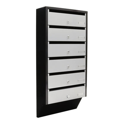 Rottner Depot 6 Letterbox System Silver Black Cylinder lock 2 keys per compartment Name tag holder included Mounting material