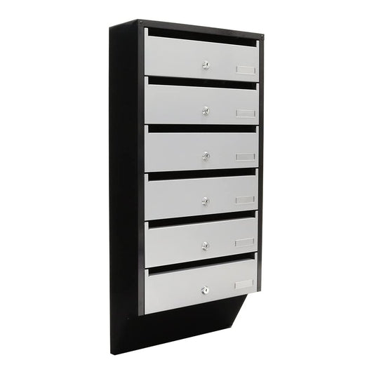 Rottner Depot 6 Letterbox System Silver Black Cylinder lock 2 keys per compartment Name tag holder included Mounting material