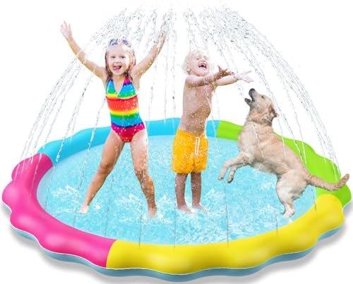 Tosekry Colorful Kids Splash Pad with Anti-Slip Function - Water Toy Outdoor, 170CM Dog Pool, Water Sprinkler Water Play Water Play Mat Garden Toy