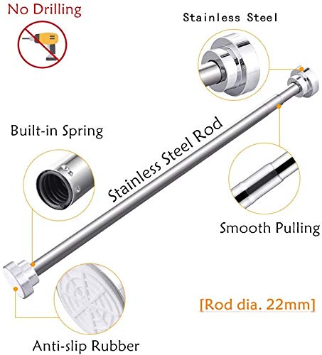Telescopic stainless steel shower curtain rod 155-260cm, secure grip without drilling, silver clothes rail