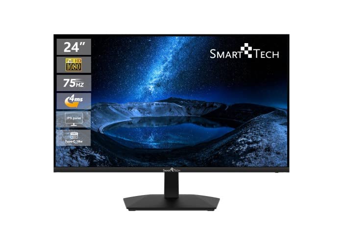 Smart Tech Monitor 24 inch, Business PC screen with speakers, IPS panel, FHD monitor 1080p, Adaptive-Sync, 4ms, Eye Comfort, VESA 75x75, USB-C HDMI1.4 VGA.