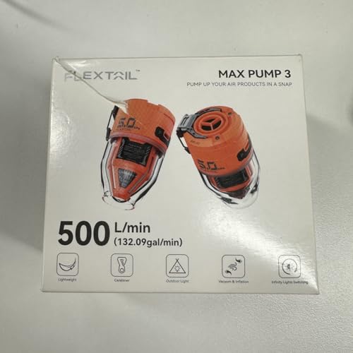 FLEXTAILGEAR MAX Pump 3 Portable Air Pump, 5.0 kPa, LED Lighting, USB Charging for Inflating and Deflating Floats, Air Mattresses and Swim Rings, Vacuum Storage Bag (Black)
