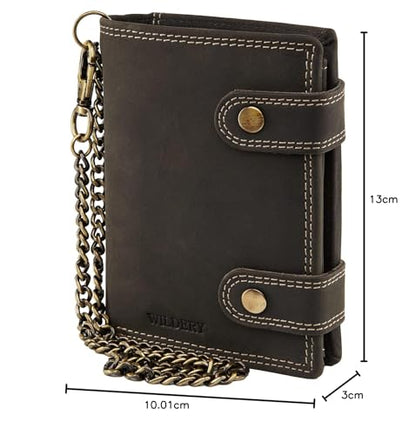 Wildery® RFID biker wallet with chain I wallet with chain men I wallet with security chain I biker combo wallet vertical format I men's gifts / #Vintage Chain WI110 (Black)