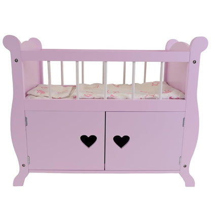 Bandits & Angels wooden doll bed Sweetheart with wardrobe pink - Suitable for dolls up to 46 cm - Includes blanket - Doll furniture.