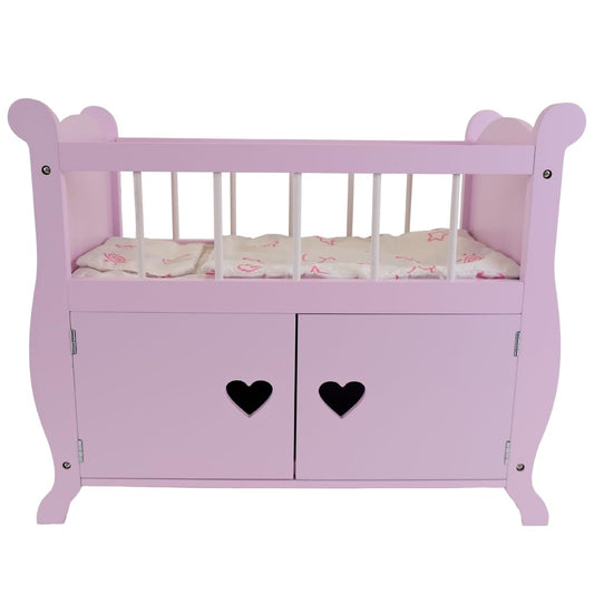 Bandits & Angels wooden doll bed Sweetheart with wardrobe pink - Suitable for dolls up to 46 cm - Includes blanket - Doll furniture.