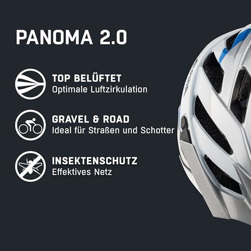 ALPINA PANOMA - Reflective & Well-Ventilated Bike Helmet with Insect Net & Upgradable LED for Adults, Silver-White Cyan, S (52-57 cm)