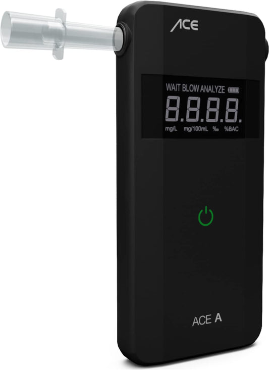 ACE A Alcohol tester - digital breathalyzer - Alcohol tester with electrochemical sensor and one-button operation, Black