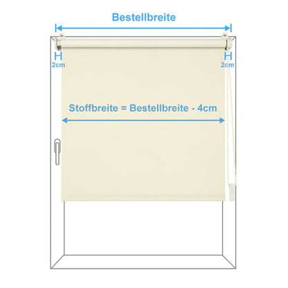 Eurohome blackout roller blind thermal blind 50x130cm (fabric width 46 cm) cream clamp fix without drilling with same color coating side pull roller blind Oeko-TEX Standard 100 clamp blind for window & door