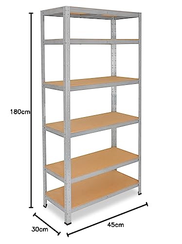 shelfplaza® 180x45x30cm HOME heavy duty shelving unit galvanized/metal shelf with 6 shelves/basement shelf metal, garage shelf, workshop shelf or shelf storage shelf/bolted metal shelf with 145kg load capacity