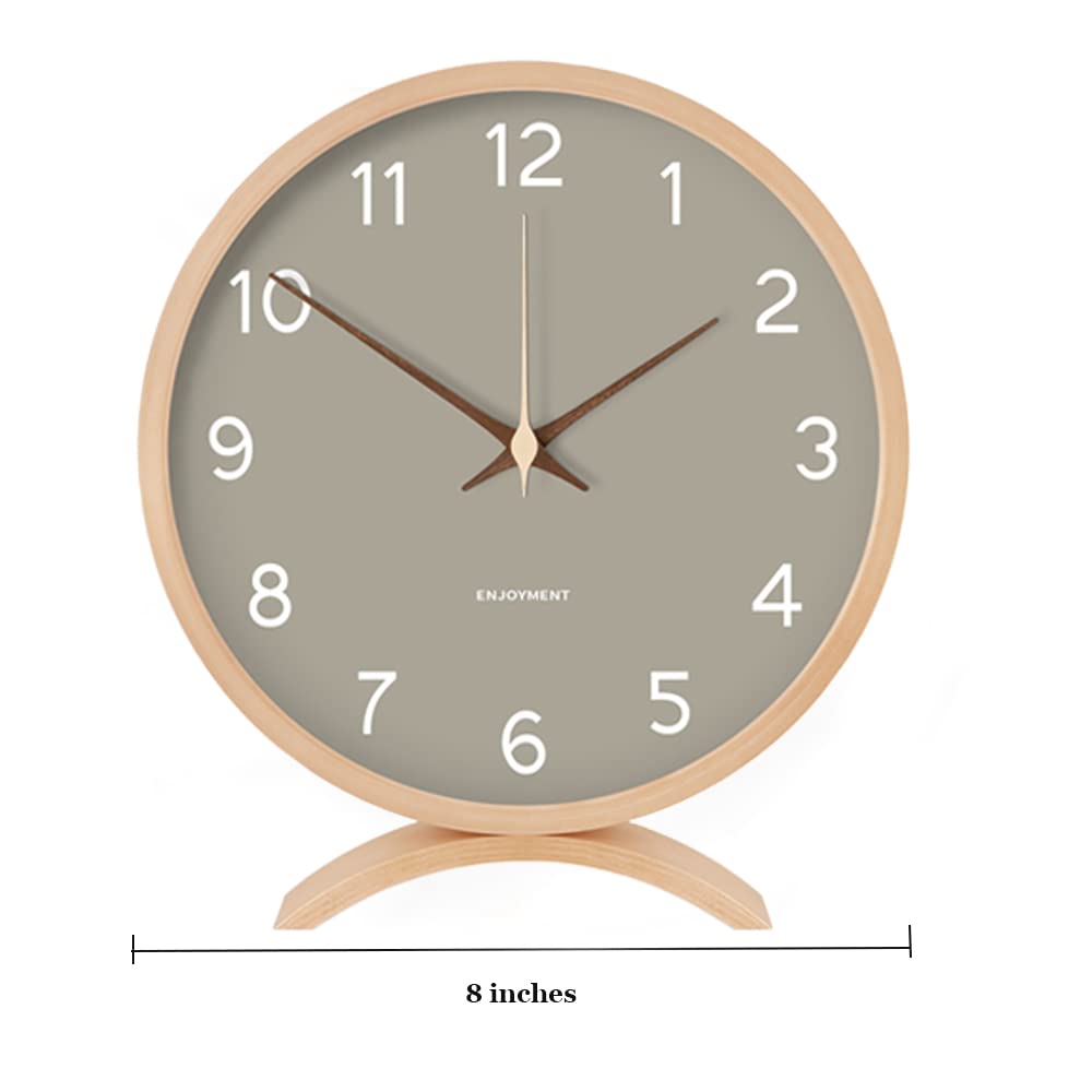 Maxspace table clock analog, 21cm wood battery operated, no ticking for bedroom office living room decor modern