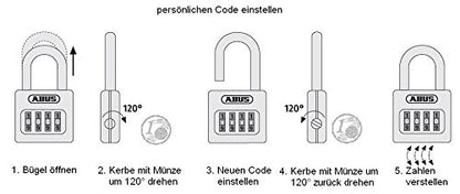 ABUS combination lock 160/50HB50 - padlock with high shackle and individually adjustable code - 35837 - ABUS security level 6 - Silver