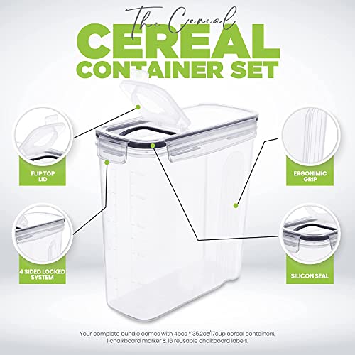 KICHLY Storage Jars (Set of 4) - BPA-free, airtight plastic containers for storing pasta, grains, flour, rice, and for pets.