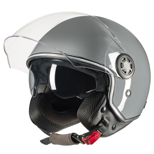 VINZ Pavia jet helmet with double visor | scooter helmet fashion helmet | in sizes XS-XXL | Jet helmet with sun visor | ECE 22.06 certified | motorcycle helmet with visor - gray