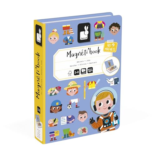 Janod Magnéti'Book Jobs- Magnetic learning game 48 magnets + 16 template cards- Children's toy made of FSC cardboard- From 3 years, J02597, Multicolored, Small