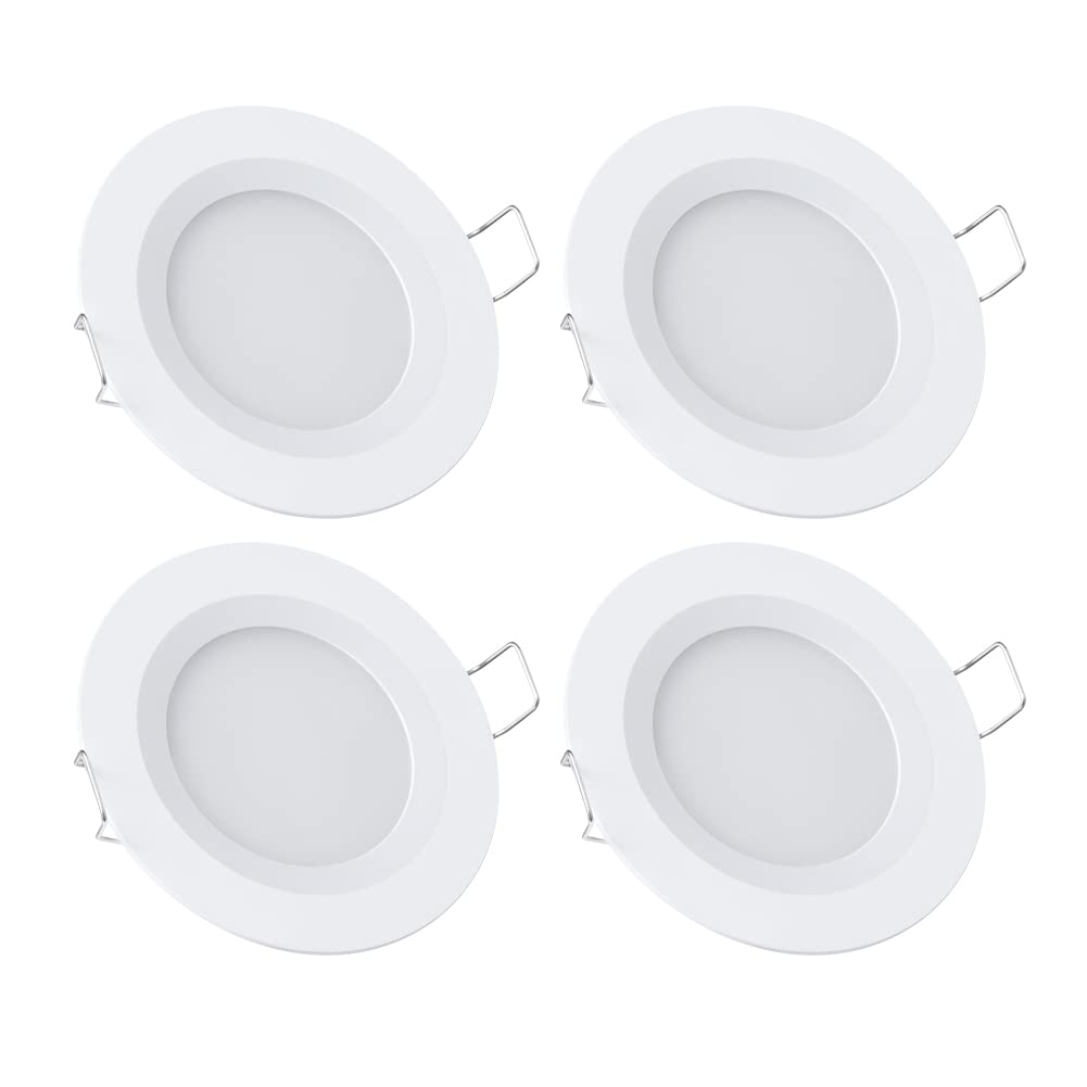 acegoo 12V Recessed LED Lights Flat 4 Pack Recessed Spots Warm White 3W RV Spots Dimmable Downlights Recessed Light for RV Camper Boat Furniture Yacht 3200K White