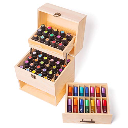 CHSEEA Essential Oil Display Stand Holder Organizer, 59 Holes Wooden Box Storage Case for Nail Polish, Perfume Oils, Essential Oils, Stain, and Lipstick #4