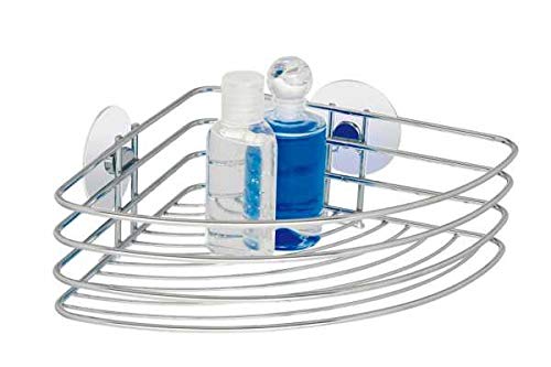 WENKO Turbo-Loc corner shelf, bathroom shelf, Holds up to 40 kg, chrome-plated steel, 26.5 x 10.5 x 20 cm, Chrome