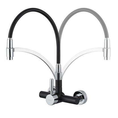 Kitchen faucet Wall-mounted sink faucet Black, Dolinvo Kitchen faucet Wall-mounted with 360° swivel, Single lever sink mixer tap wall-mounted faucet, Scald protection silicone cover.
