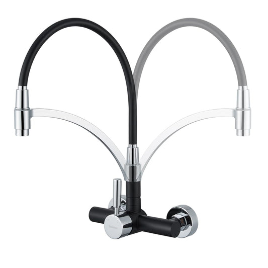 Kitchen faucet Wall-mounted sink faucet Black, Dolinvo Kitchen faucet Wall-mounted with 360° swivel, Single lever sink mixer tap wall-mounted faucet, Scald protection silicone cover.