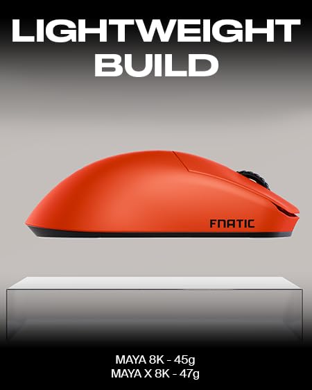 Fnatic x Lamzu Maya X 8K Medium-Large Wireless Pro Gaming Mouse Special Edition, Pixart 3950 sensor, light 47g, up to 80h battery life/1kHz polling rate, optical switches, Windows & Mac compatible.