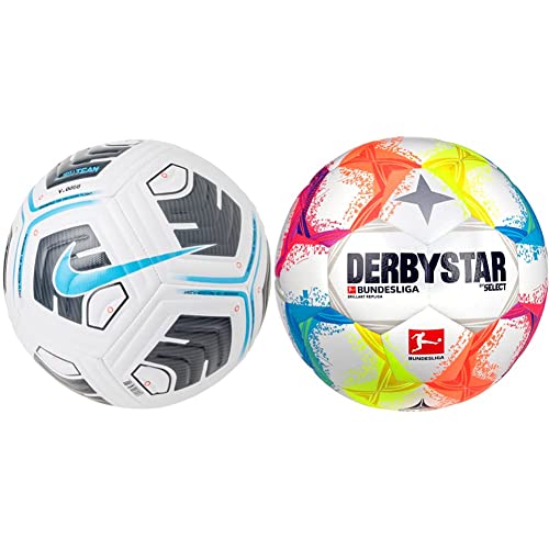 Nike CU8047 Unisex Adult Academy-Team Soccer Ball, White/Black/Lt Blue Fury, size 5 & Derbystar Brillant Ball Multicolor size 5