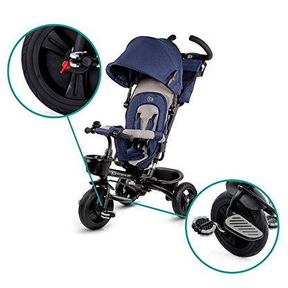 Children's trike 6 in 1 AVEO, kids tricycle, jogger with accessories, foldable, sunroof, handlebars, puncture-proof wheels, rubber wheels, from 9 months to 5 years, accessories, navy blue