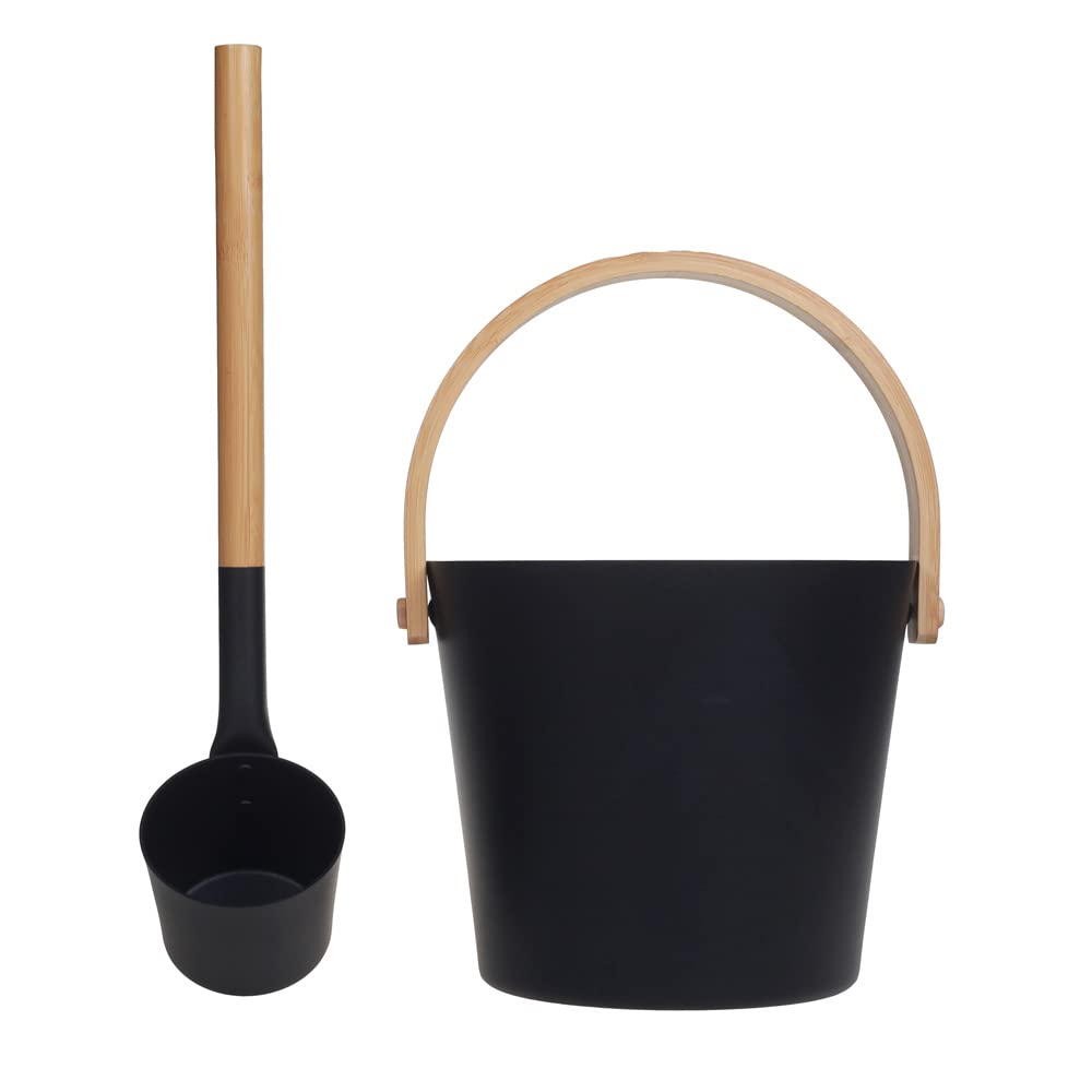 Sauna enthusiast sauna accessory set, 5-piece, 5L aluminum bucket, ladle, 15min hourglass, rounded thermometer-hygrometer, sauna aromatherapy bowl