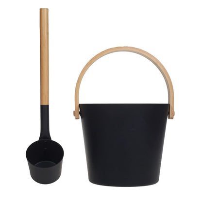 Sauna enthusiast sauna accessory set, 5-piece, 5L aluminum bucket, ladle, 15min hourglass, rounded thermometer-hygrometer, sauna aromatherapy bowl