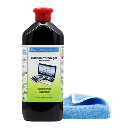 BLUM MANUFACTURE - 500 ml Screen Cleaner refill bottle + microfiber cloth 30 x 30 cm - Screen Cleaner - PC Cleaner - Monitor Cleaner - Made in Germany