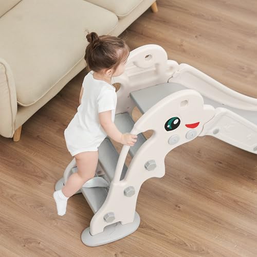 Baby Vivo Children's Slide Toddler Slide Garden Slide Plastic Dolphin with rounded corners & edges for Indoor & Outdoor in White