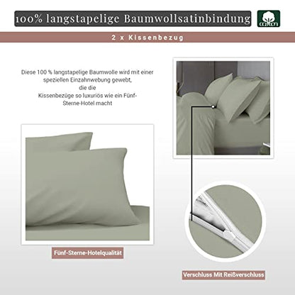 Pizuna Luxury Soft Satin 2-Pack Pillowcase 40x80 cm New Sage Green, 400 Thread Count Cotton Square Pillowcases, 100% Long Staple Cotton Pillowcase (New Sage Green, 40x80 cm)