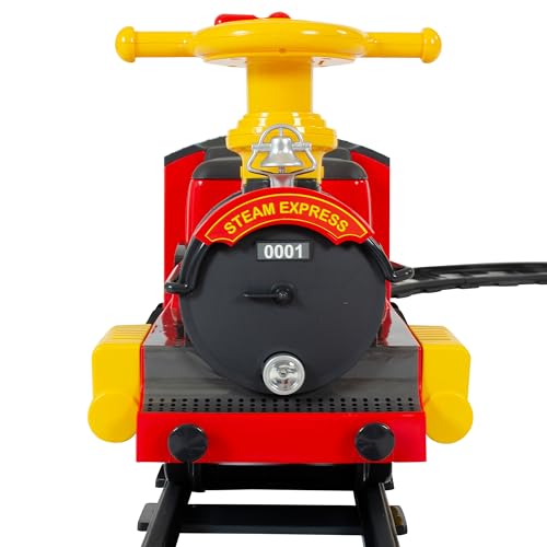 ROLLPLAY Electric Train Steam Train with trailer (children's vehicle to sit on, train emits water vapor, locomotive including track set length 7.3 m, for children) 26311