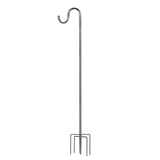 COCONUT Shepherd's Hook for birdhouses, 200 cm, 1.6 cm width, durable, adjustable, for outdoor use, with 5-prong base, for lanterns, plants, hangers, wedding decor, silver.
