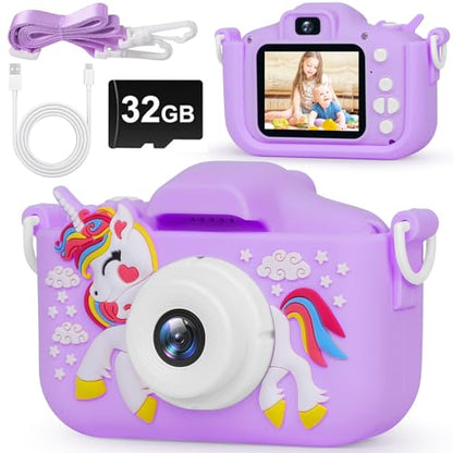 Kids camera with video function, girls' gifts/horse toy camera/1080p HD pixels + 32GB card, gifts for 3 4 5 6 7 8 year old boys and girls, kids for birthday gift Christmas