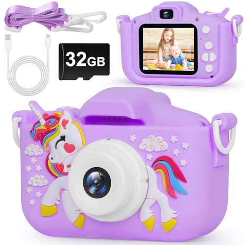 Kids camera with video function, girls' gifts/horse toy camera/1080p HD pixels + 32GB card, gifts for 3 4 5 6 7 8 year old boys and girls, kids for birthday gift Christmas