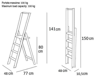 ARREDAMENTI ITALIA 4-Step Ladder Kimora, Wood - foldable - 4 Steps - Color: Cherry Wood AR-It the Heart of Wood