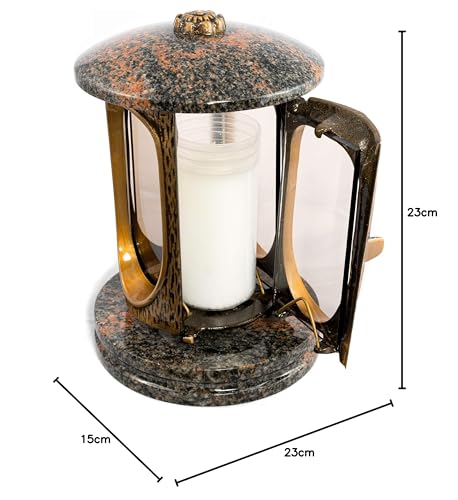 Stylish grave lantern Elegant Granite Aurora Finland Height 23 cm/Ø 15 cm Grave light Grave lamp Granite lamp Granite lantern Bronze with base Grave decoration