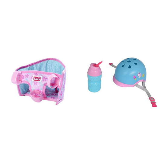 Simba 105560018 - New Born Baby Bike Seat with Harness, Doll Accessories & 105560059 - New Born Baby Bike Helmet, bike helmet and bottle for filling, for 38-43cm dolls, for ages 3+