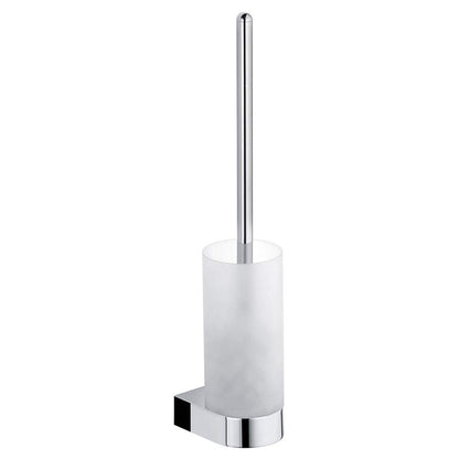 KEUCO toilet brush set made of frosted crystal glass and chrome-plated metal, wall-mounted, includes brush holder for bathroom and guest WC, Edition 300.