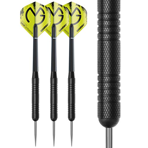 WINMAU MvG Mighty Mike Dart Cabinet Set includes bristle dartboard, 2 sets of darts, and accessories, L, Black.