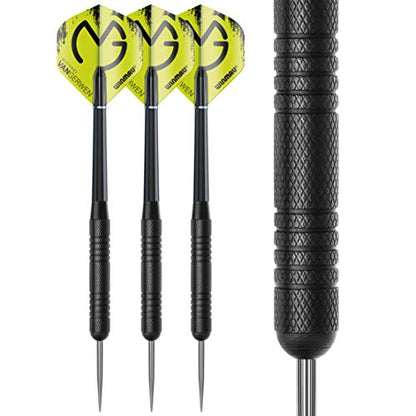 WINMAU MvG Mighty Mike Dart Cabinet Set includes bristle dartboard, 2 sets of darts, and accessories, L, Black.