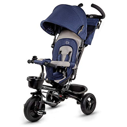Children's trike 6 in 1 AVEO, kids tricycle, jogger with accessories, foldable, sunroof, handlebars, puncture-proof wheels, rubber wheels, from 9 months to 5 years, accessories, navy blue