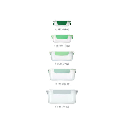 Joseph Joseph Nest Lock, 5-piece plastic kitchen food storage container set with lids, leakproof, airtight, space-saving, BPA-free - Sage Green